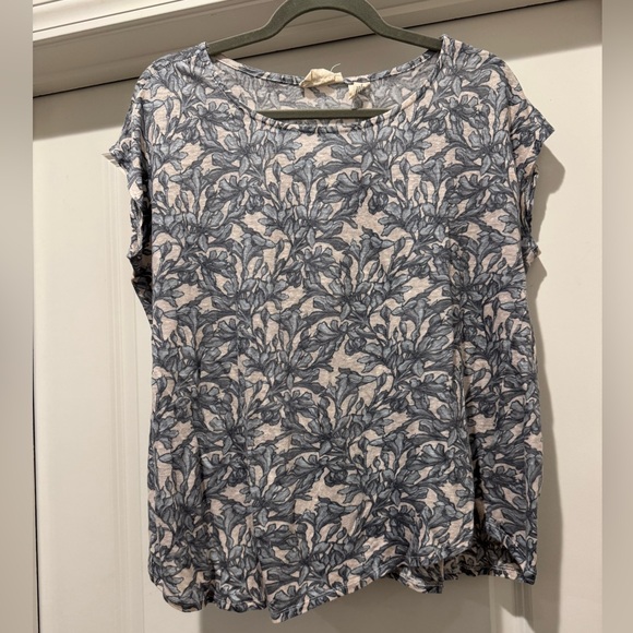 Christian Siriano Leaf Print Top - Blue and Cream - Picture 1 of 3